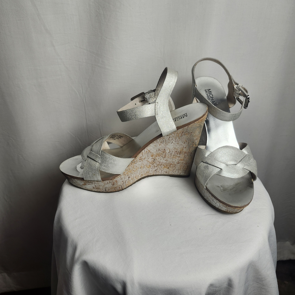 MICHAEL Michael Kors Metallic Silver Wedge Platforms